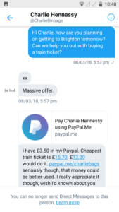 Streets Kitchen offer to buy train ticket