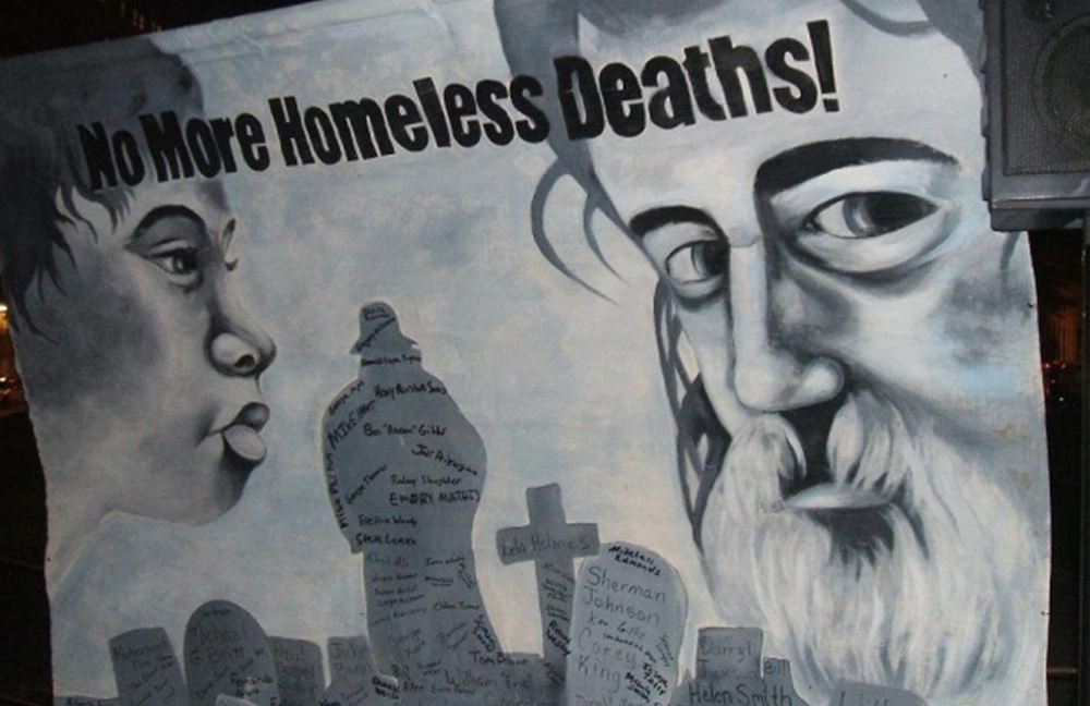 Image shows painting of no more homeless deaths